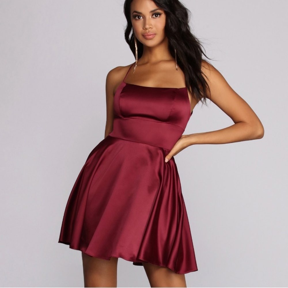 Windsor Strapless Wine Satin Dress
